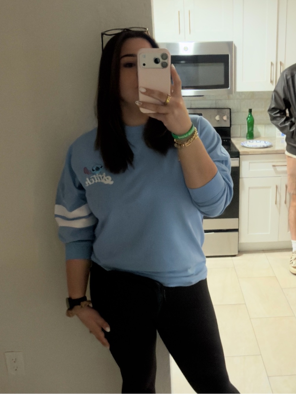 Disney Light Blue Crewneck Sweater with Stitch Graphic